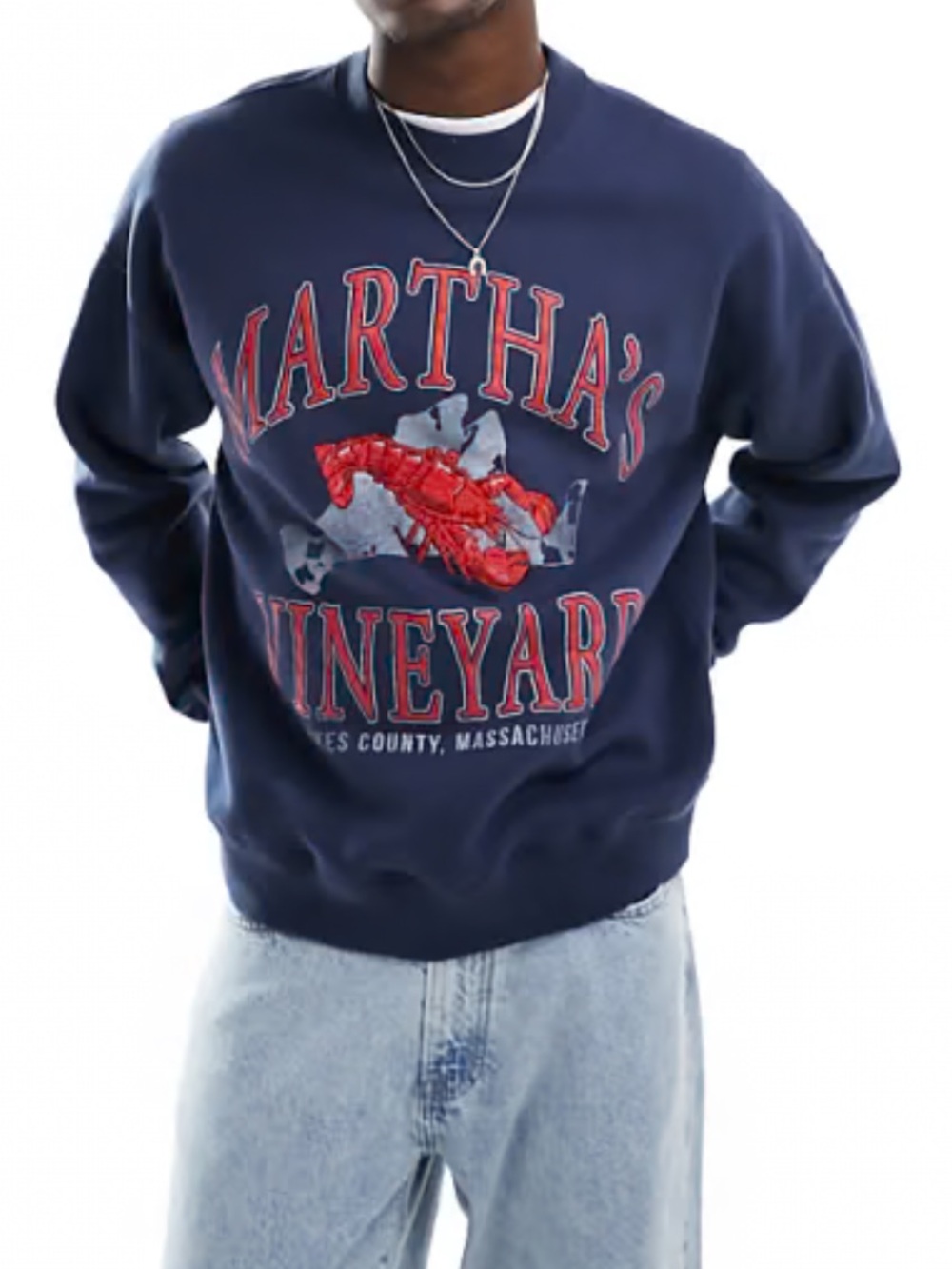 Abercrombie & Fitch Navy Martha’s Vineyard Crewneck Sweatshirt with Red Graphic